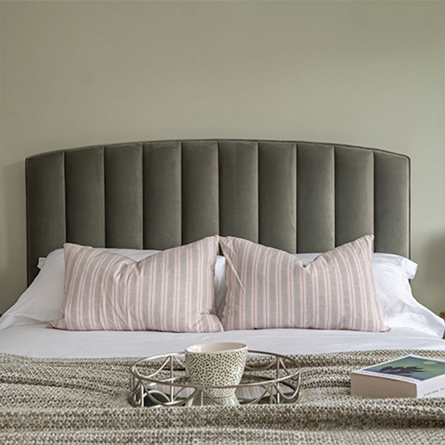 Redchurch King Bed in Linwood Omega Velvet Duck Egg Image Courtesy of Pearcy Interiors